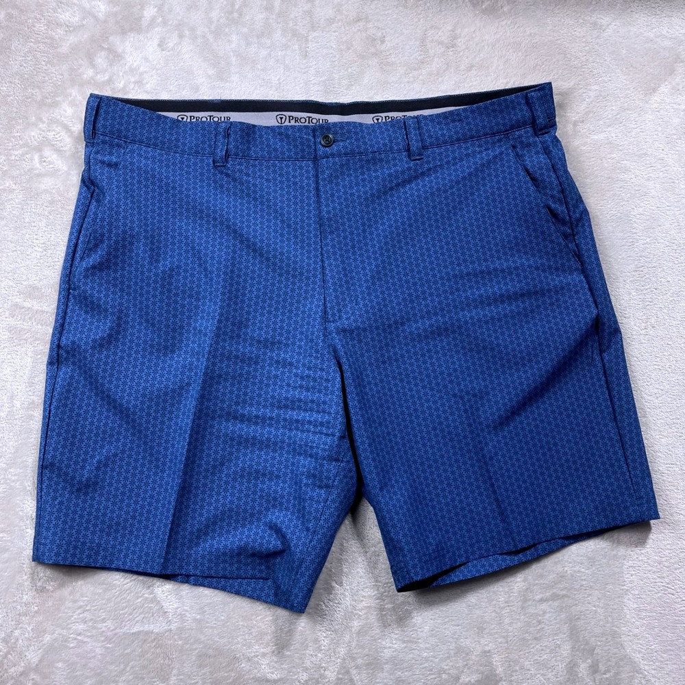 Pro Tour Golf Shorts Mens 40 Blue Geometric‎ Floral Performance Stretch